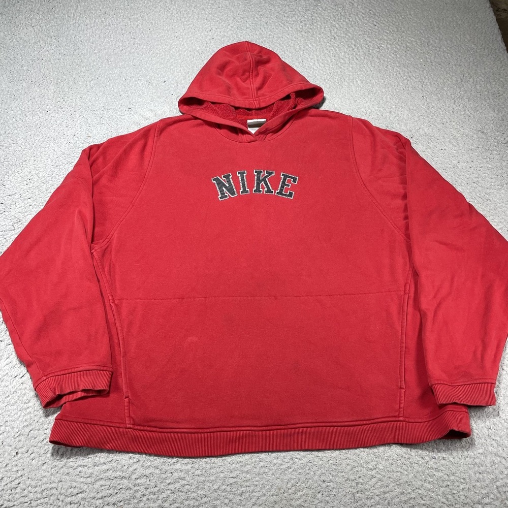 Nike Hoodie Womens 2XL Red Arch Logo Fleece Pullover Sweatshirt Vintage Y2K